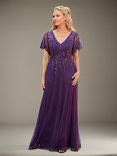 A-Line V-Neck Floor-Length Chiffon Mother of the Bride Dress with Beadings